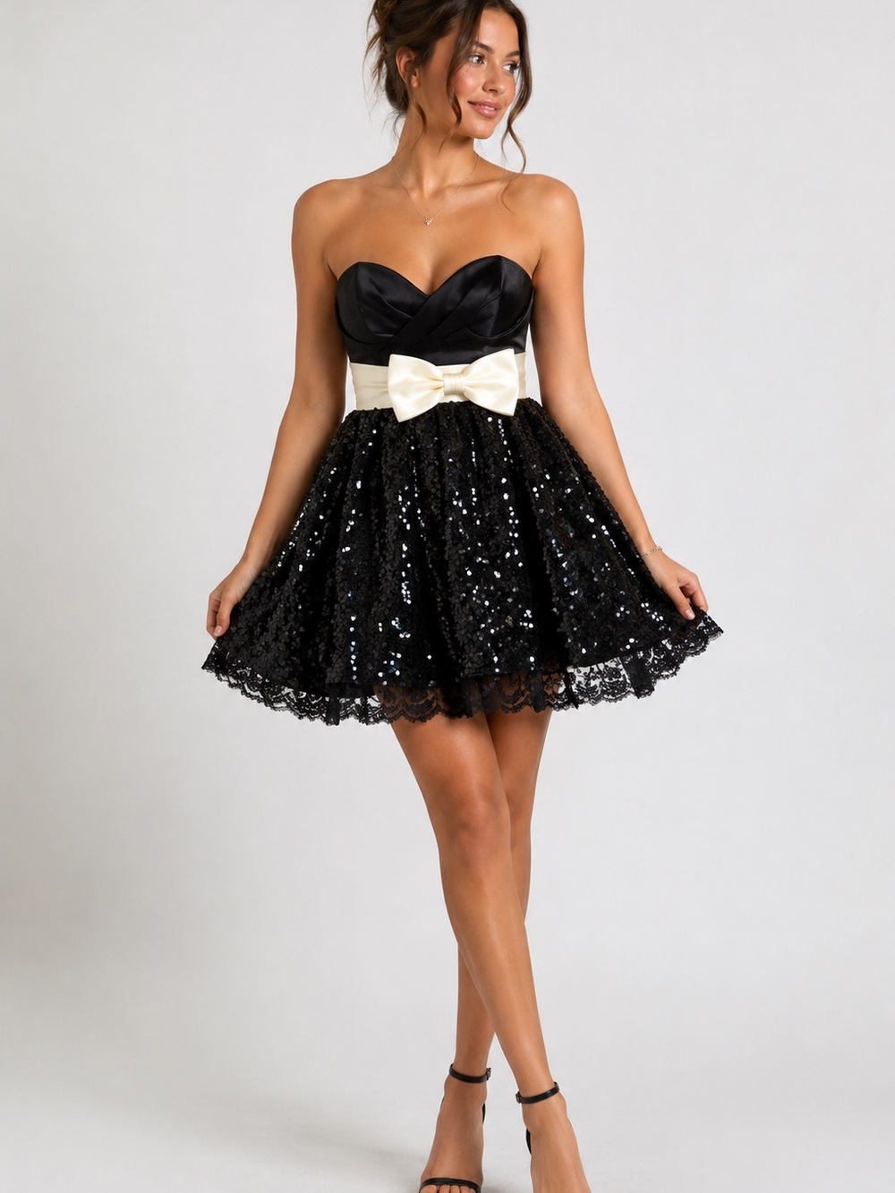 Vintage Y2K Jessica McClintock Strapless Sequin Prom Party Dress Bow XS